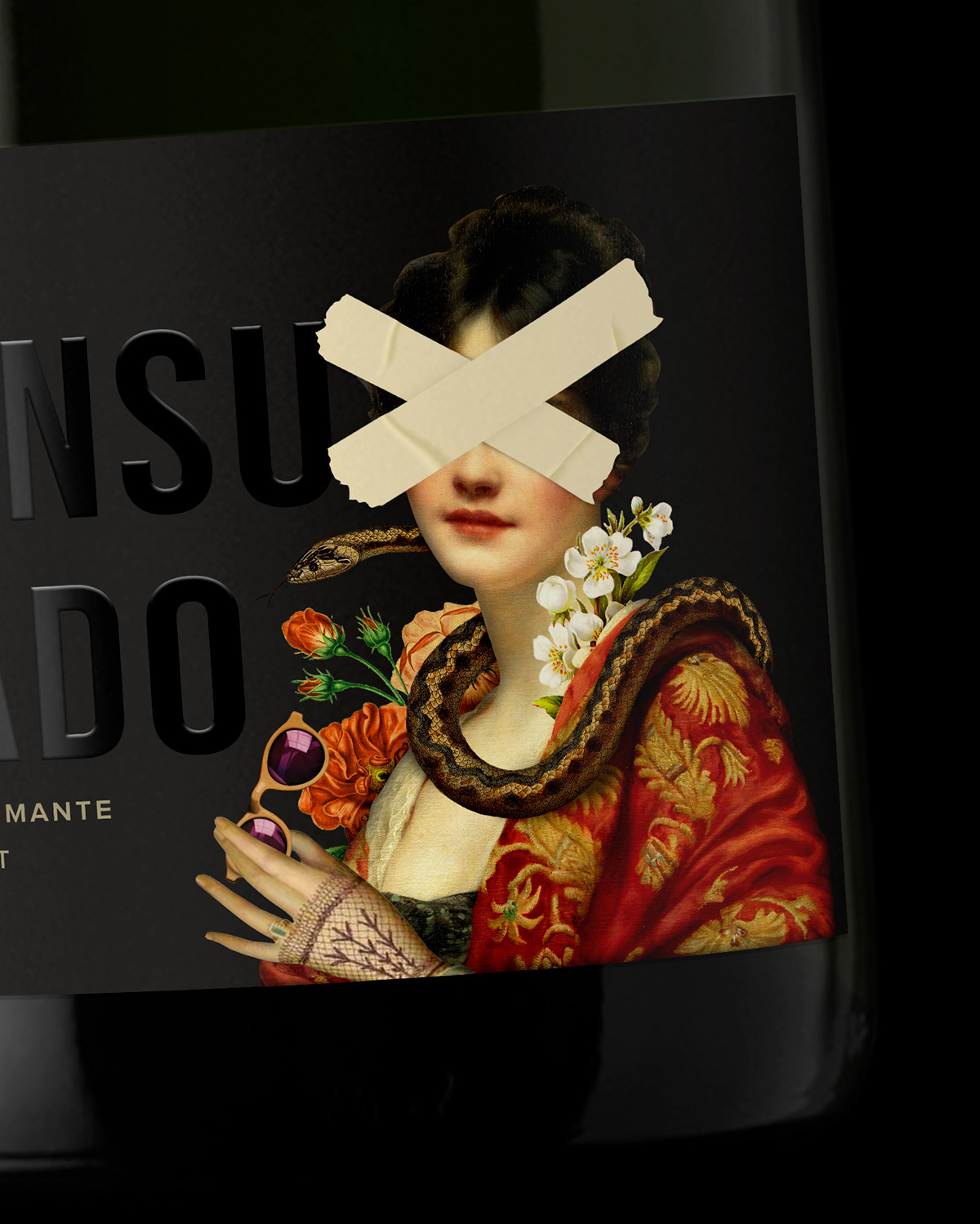 wine collage snake Censorship Label design Packaging brand identity bottle