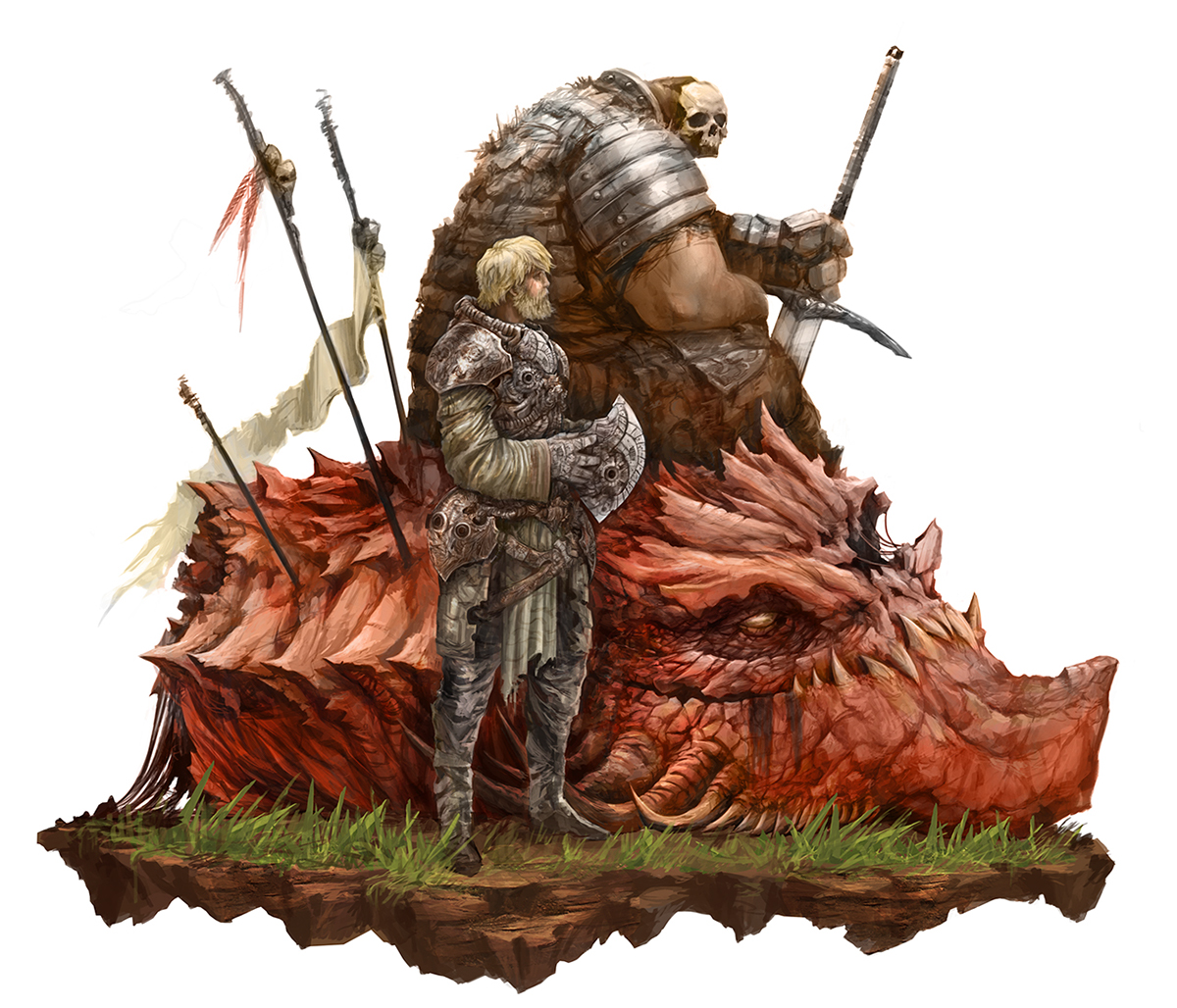 Hunters badass hell knight concept art Sword skull dragon fantasy heroic epic buddies eyardt artwork