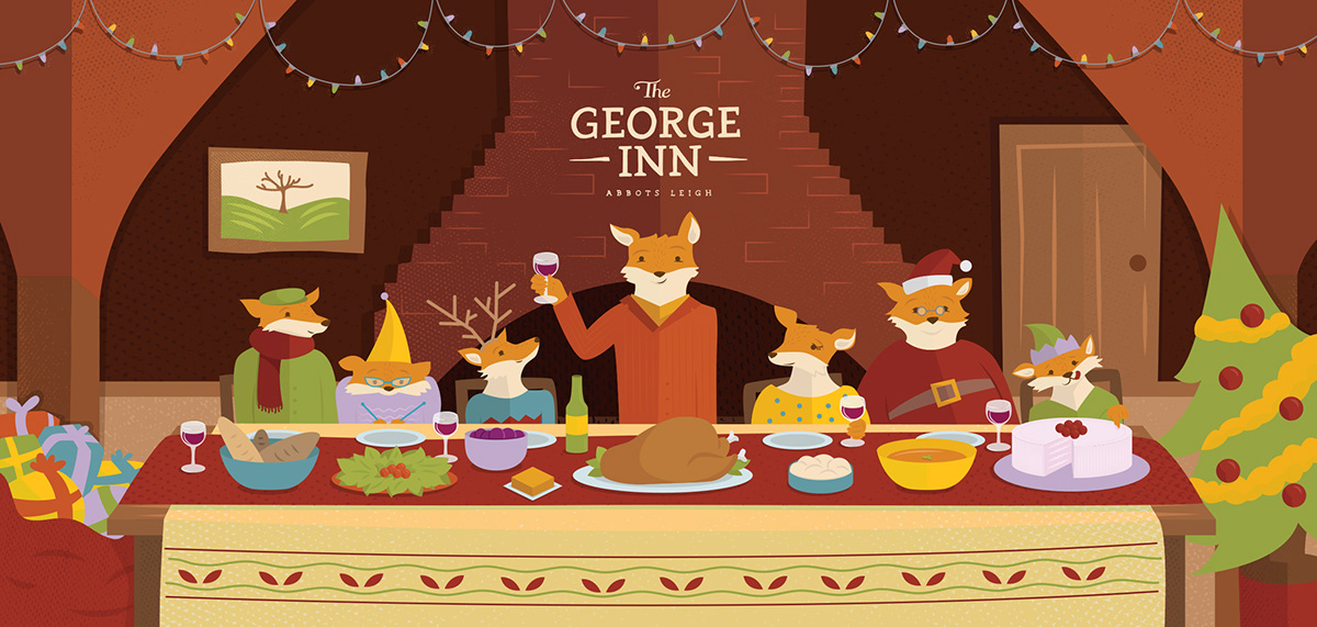 FOX the george inn fantastic mr. fox postcard print orca design Christmas taxi