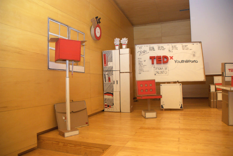 Stage conference TEDx cardboard handmade