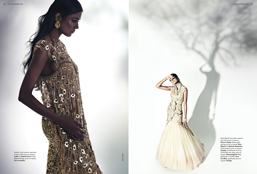 Elle editorial bridal India makeup hair dresses gold