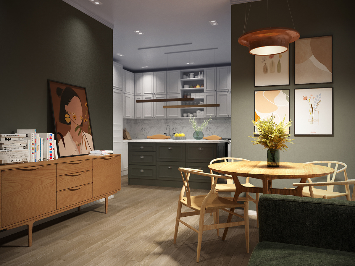 Design and visualization of the kitchen and living room on Behance