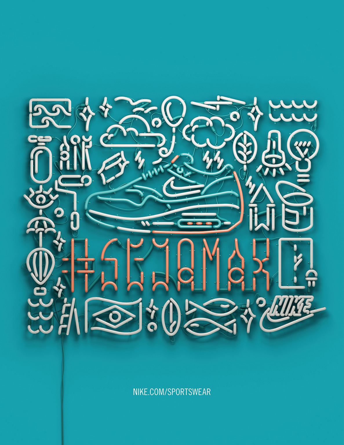 Nike 3dneon neontype tube light CGI air max airmax Brasil Signage 3dtypography 3D Type pixação nsw neonsign