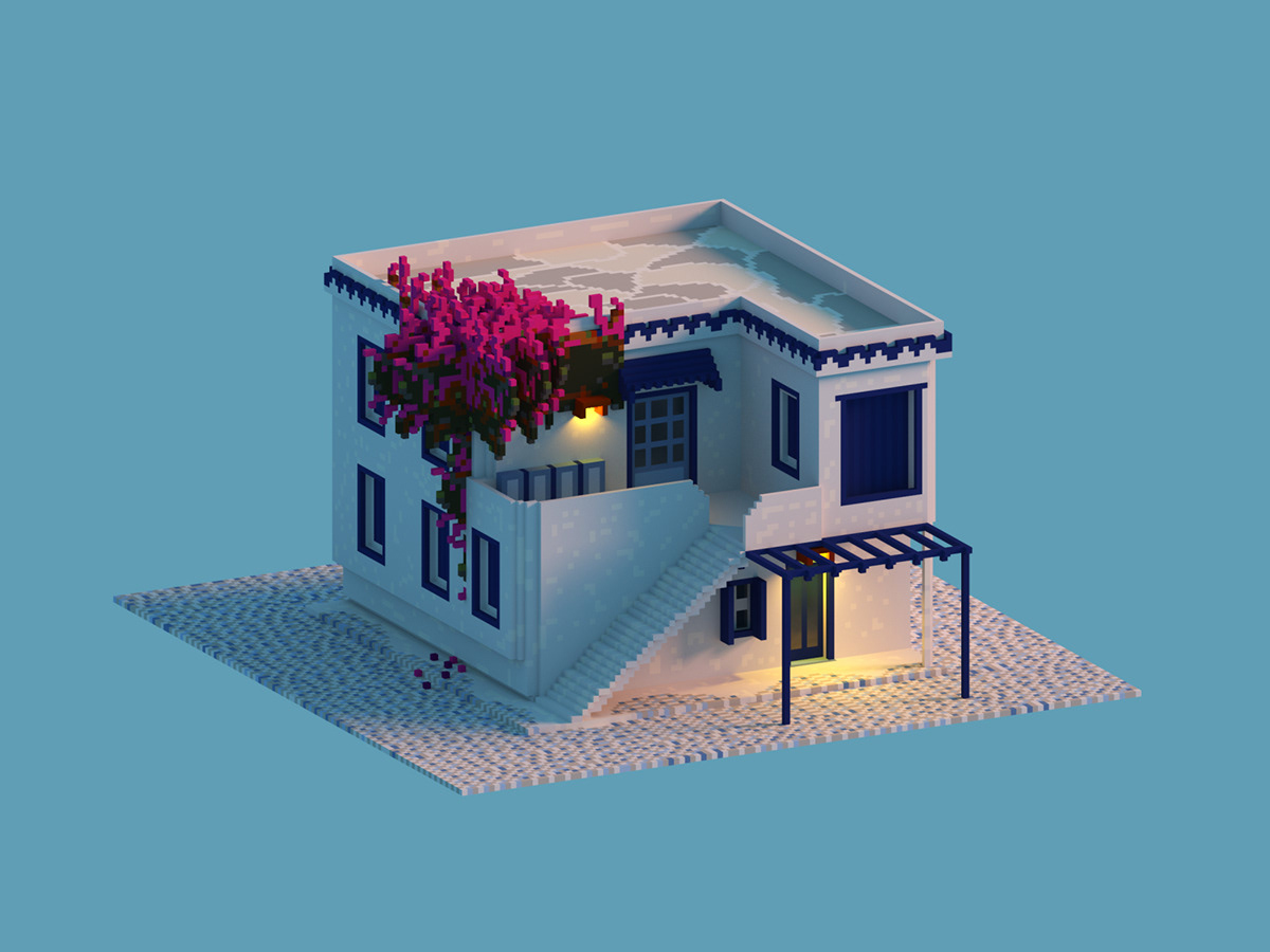 digitalart house Isometric mediterranean minimal voxel voxelart