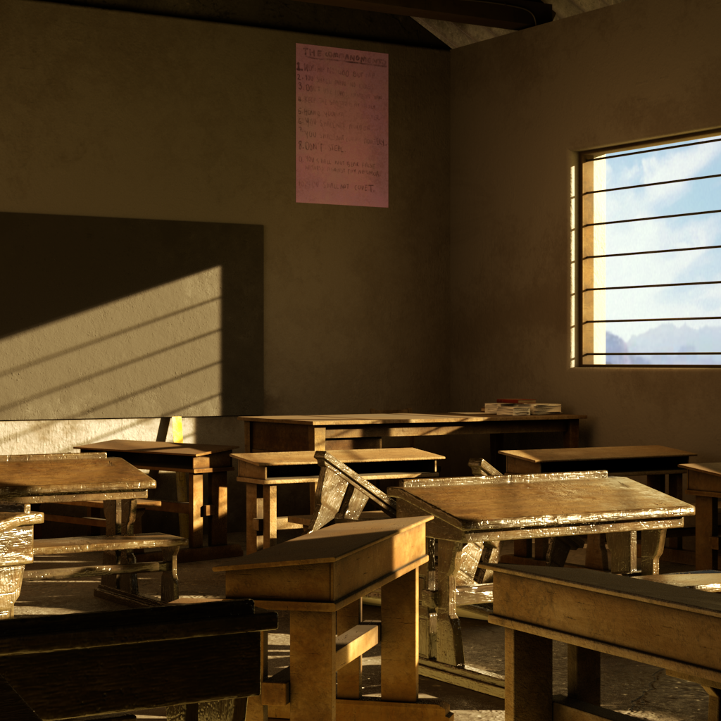 indoor classroom nostalgia old dirty cyan
