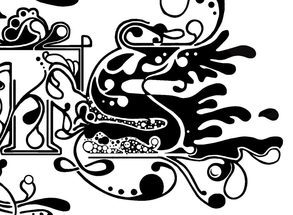 pen and ink lettering black and white roots Swirls
