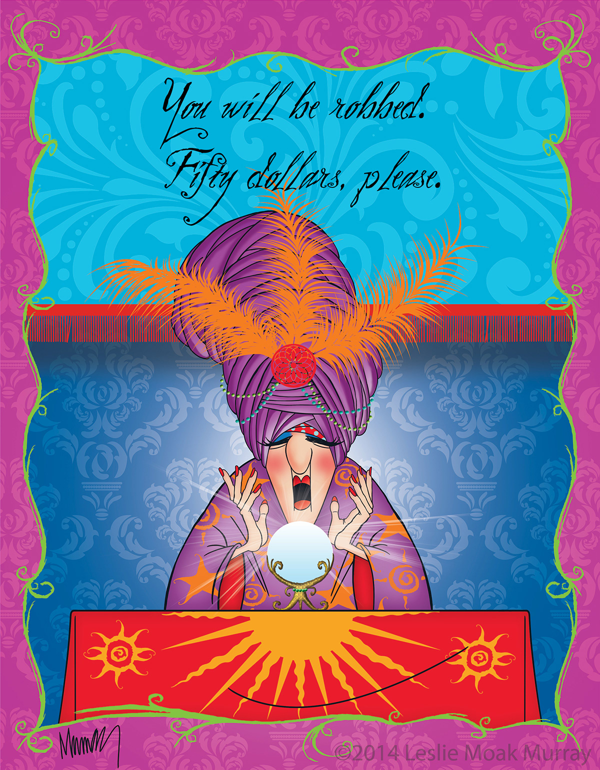 Cartoons humor fortune teller gypsy funny crystal ball predictions colorful turban