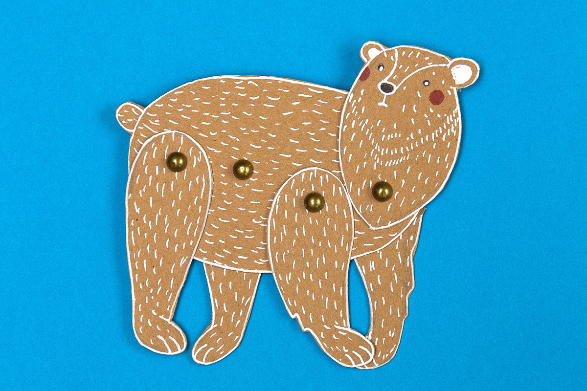 bear toy paper doll craft paper Jointed brads animal