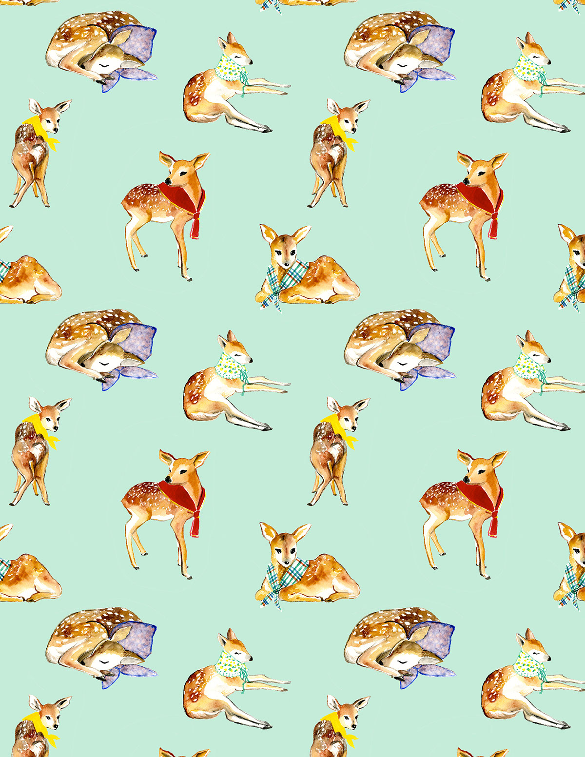 pattern animals watercolor penguin deer duck Repeat Pattern colorful textile fawn