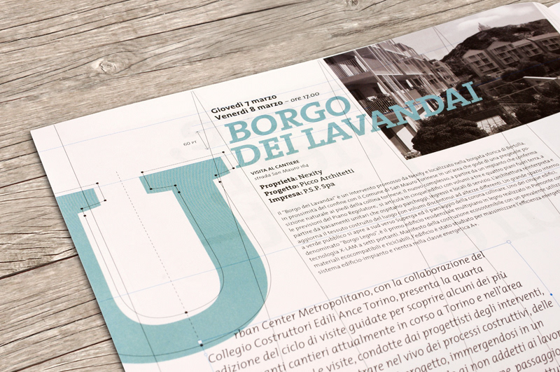 magazine tabloid poster type grid Urban Center torino Turin undesign Layout architettura cantiere yard blu