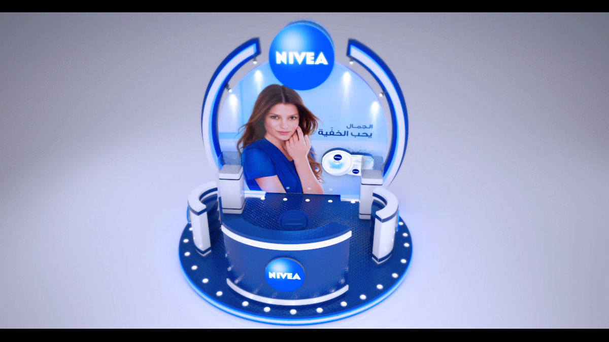 nivia cream light new booth Exhibition  3D Stand Display counter sell beauty car Show