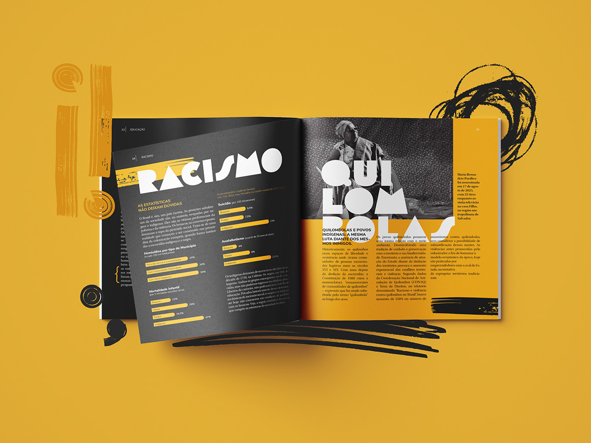 Megazine design gráfico povos indígenas Indígenas do Brasil quilombo racismo editorial editorial design  revista megazines