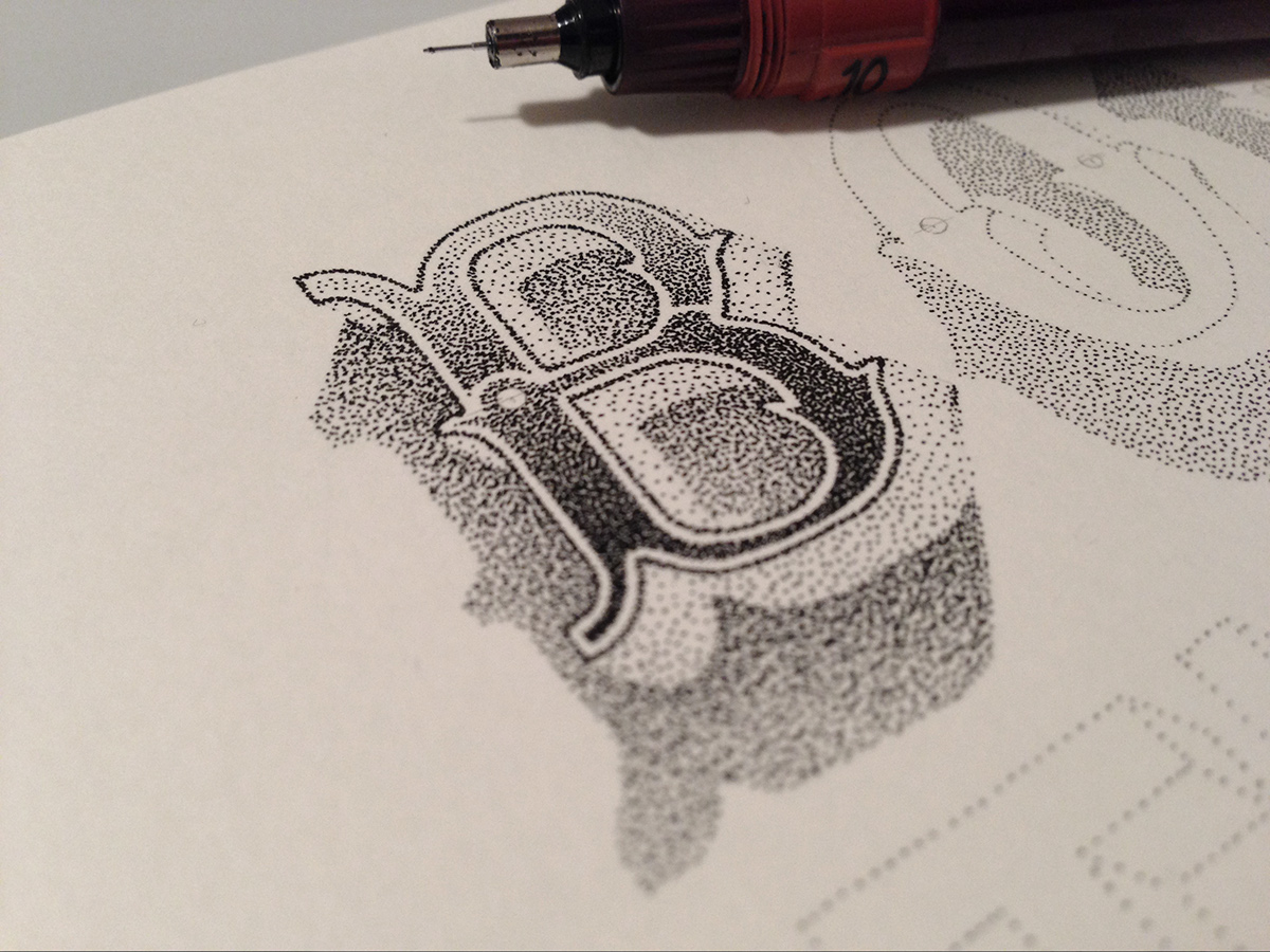 lettering Meme boy dots stippling Pointillism black and white Rotring ink handmade Handlettering HAND LETTERING type shadow type