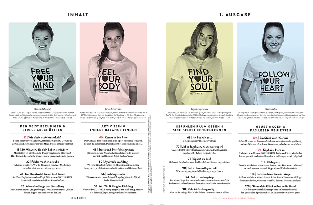 awareness magazine INFLUENCER Women's health soul sister Yoga heart soul editorial design Creative Direction