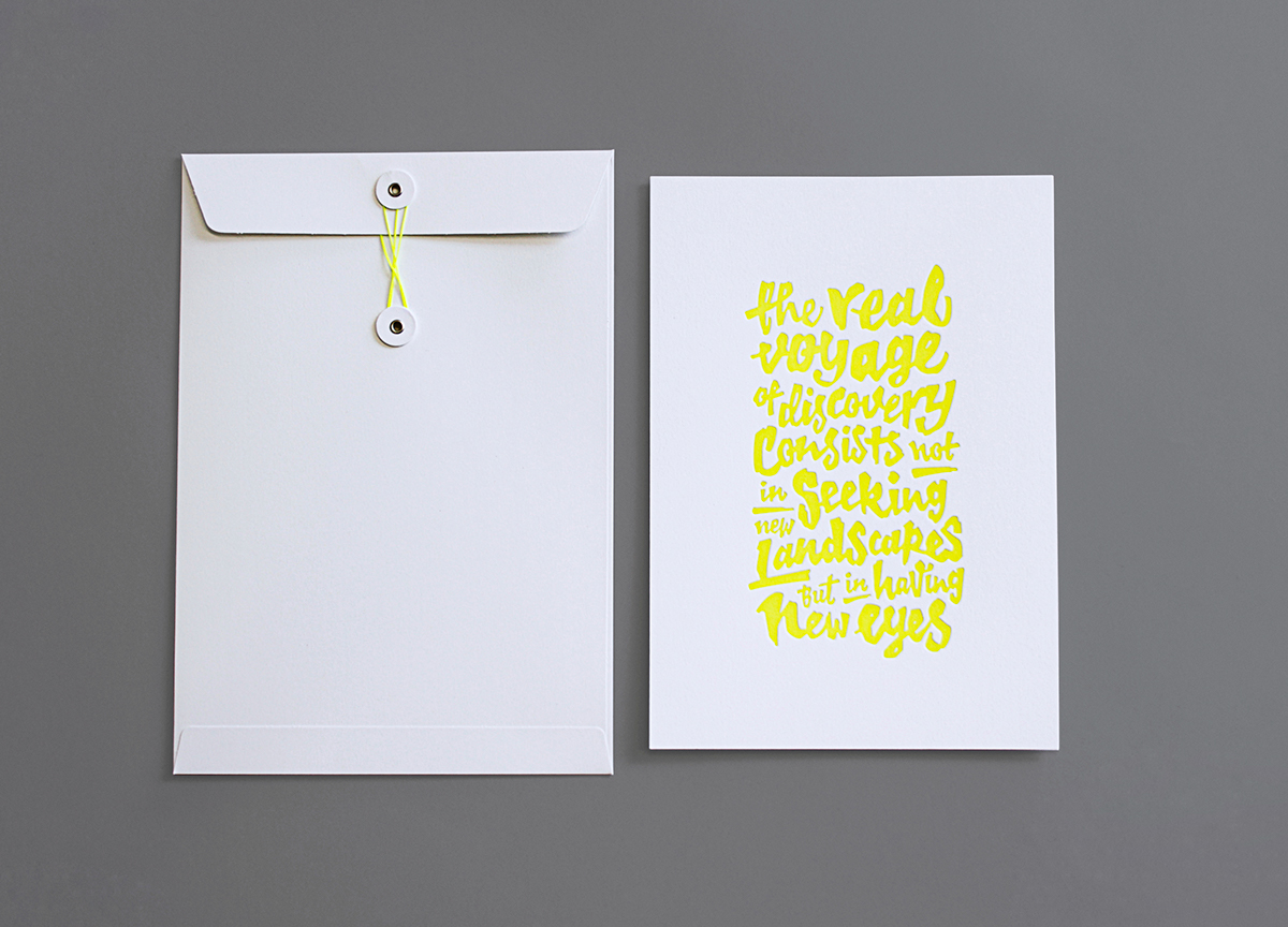 letterpress HAND LETTERING hand type neon fluoro letter press xmas card present yellow DesignWorks sydney design print envelope