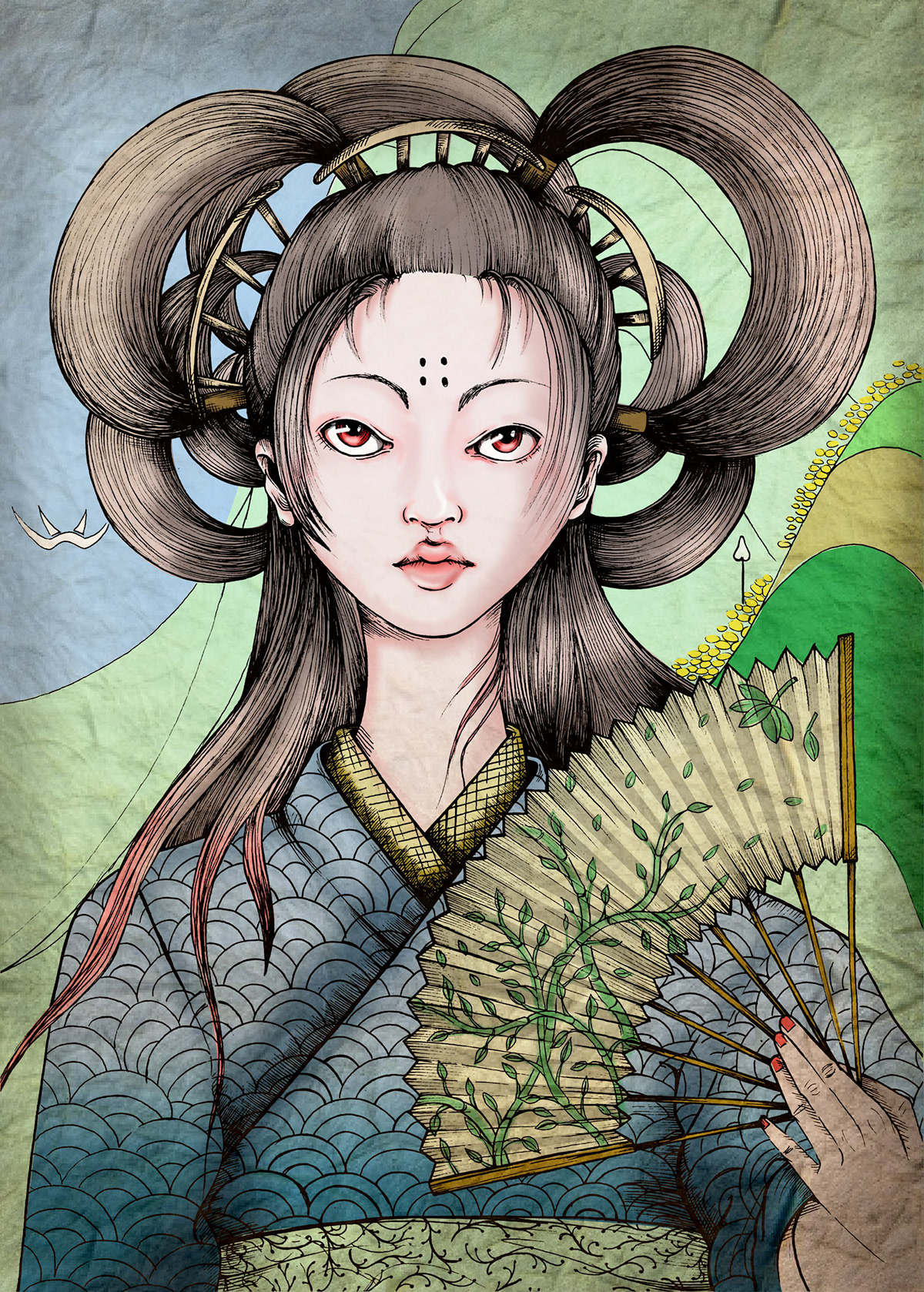 japanese  girl  portrait  drawing  Graphic  Illustration  face   Beautiful east  Culture   fabiola micarelli