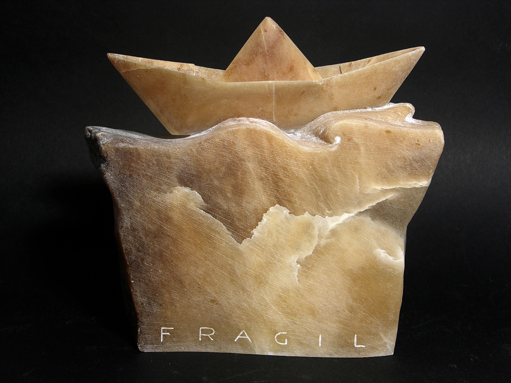 origami   stone  Fragile pedro ganogal paper boat barquito papel pedro ganogal Alabaster piedra stone carving art spain sculpture