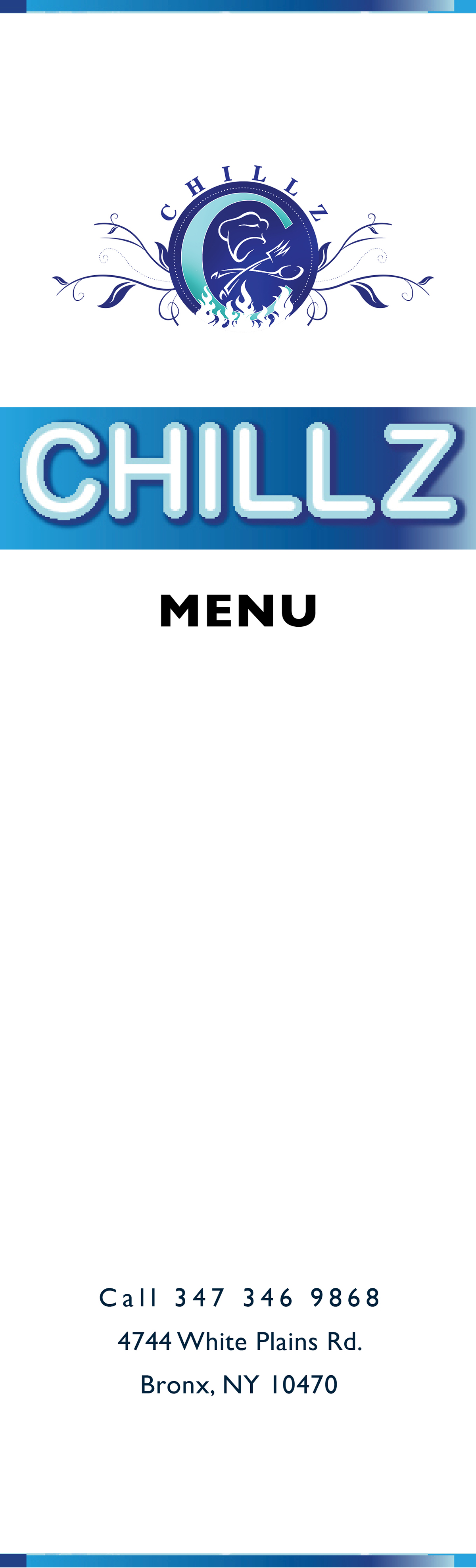 chillz restaurant menu design Bronx seafood Caribbean typography   graphics brochure