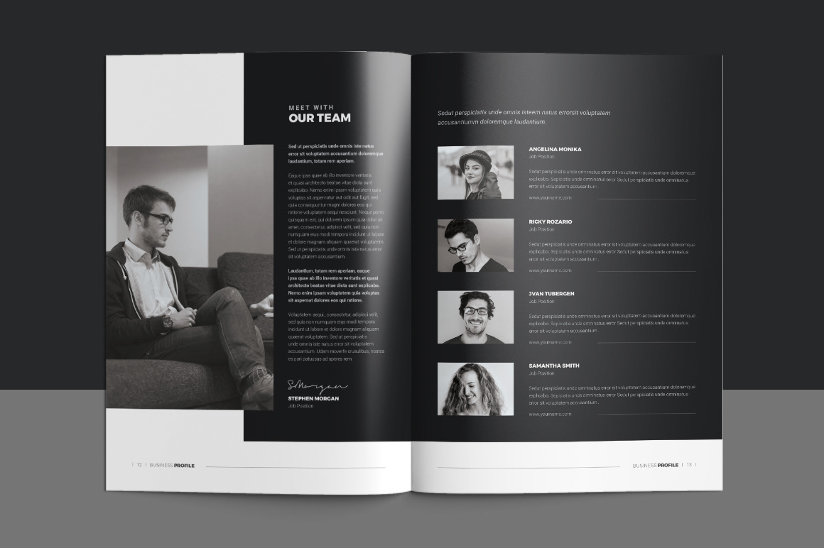 black and white business profile company profile InDesign Profile minimal profile profile project proposal
