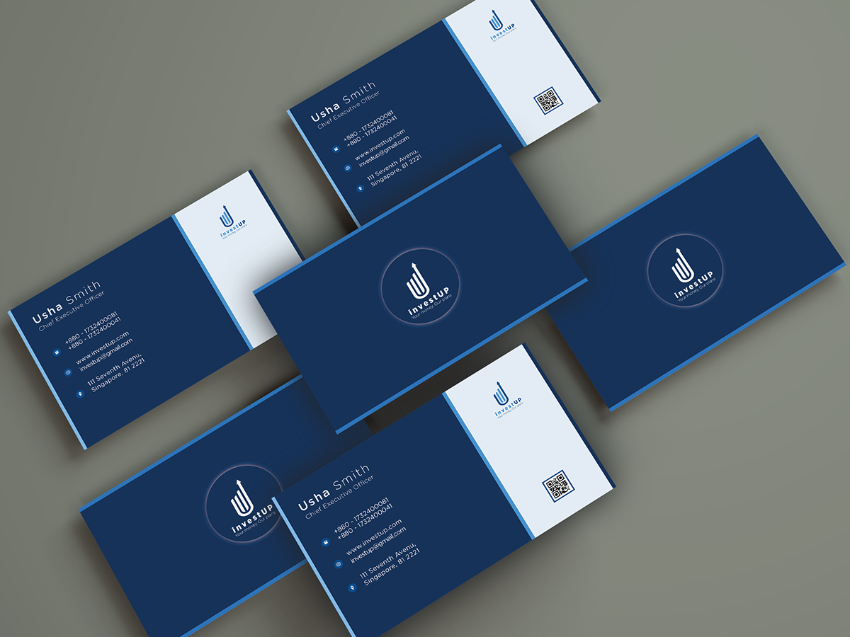 blue branding  business card corporate Corporate Business Card invest Investment minimal professional