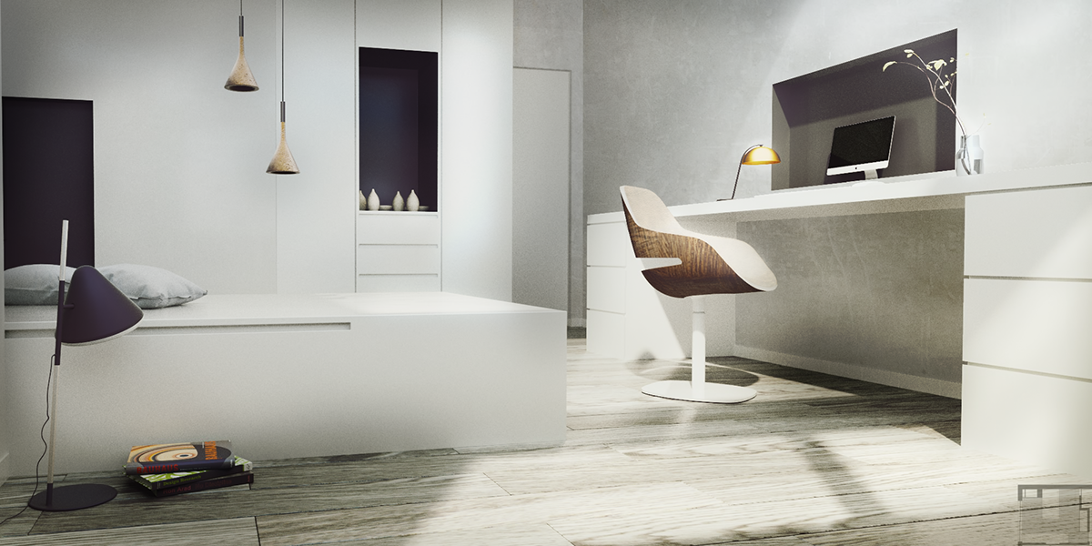 3D interiors architecture design furniture minimalistic bedroom renovation blender vray