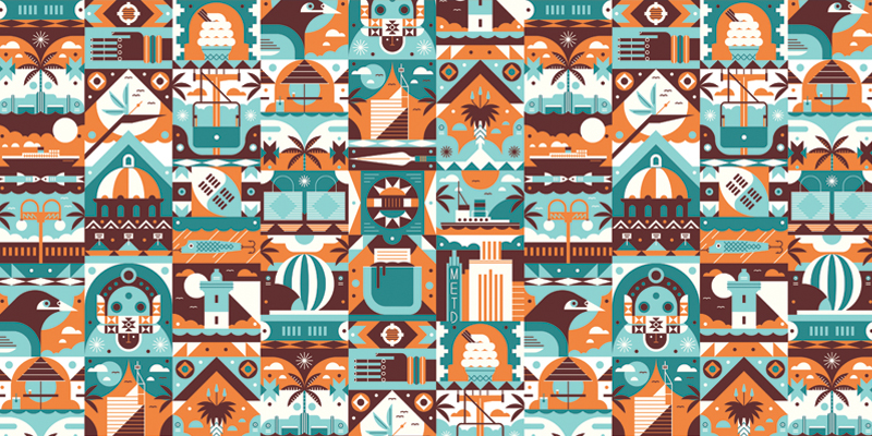 textile pattern Tropical Holiday cabana durban jungle deck chair cushions fabric apparel design graphic upholstery vector