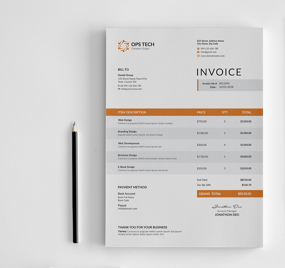 a4 automatic bill business clean invoice corporate invoice creative elegant Excel