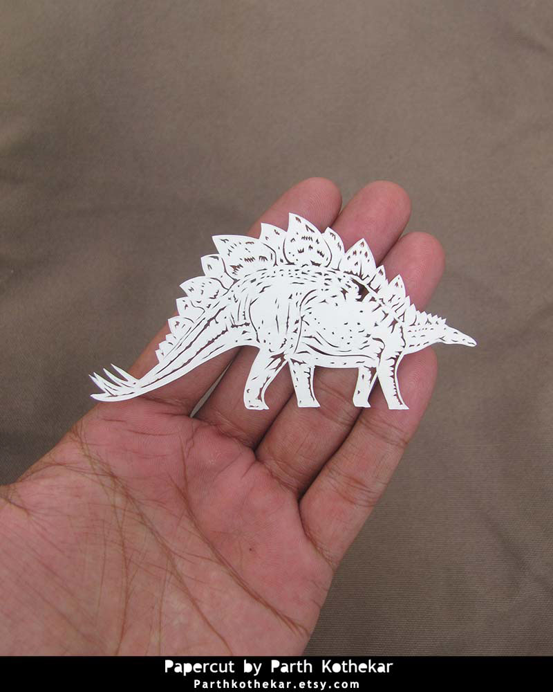 dinosaurs jurassic park papercut handmade paper paper craft Miniature t-rex