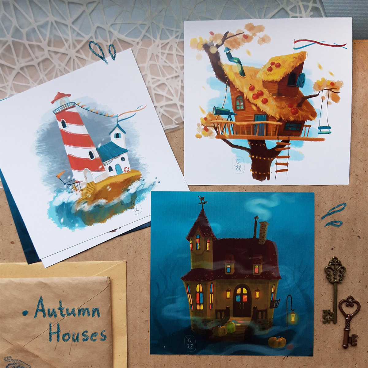 ILLUSTRATION  art digital HOUSE concept autumn illustration tree house lighthouse иллюстрация осень House illustration
