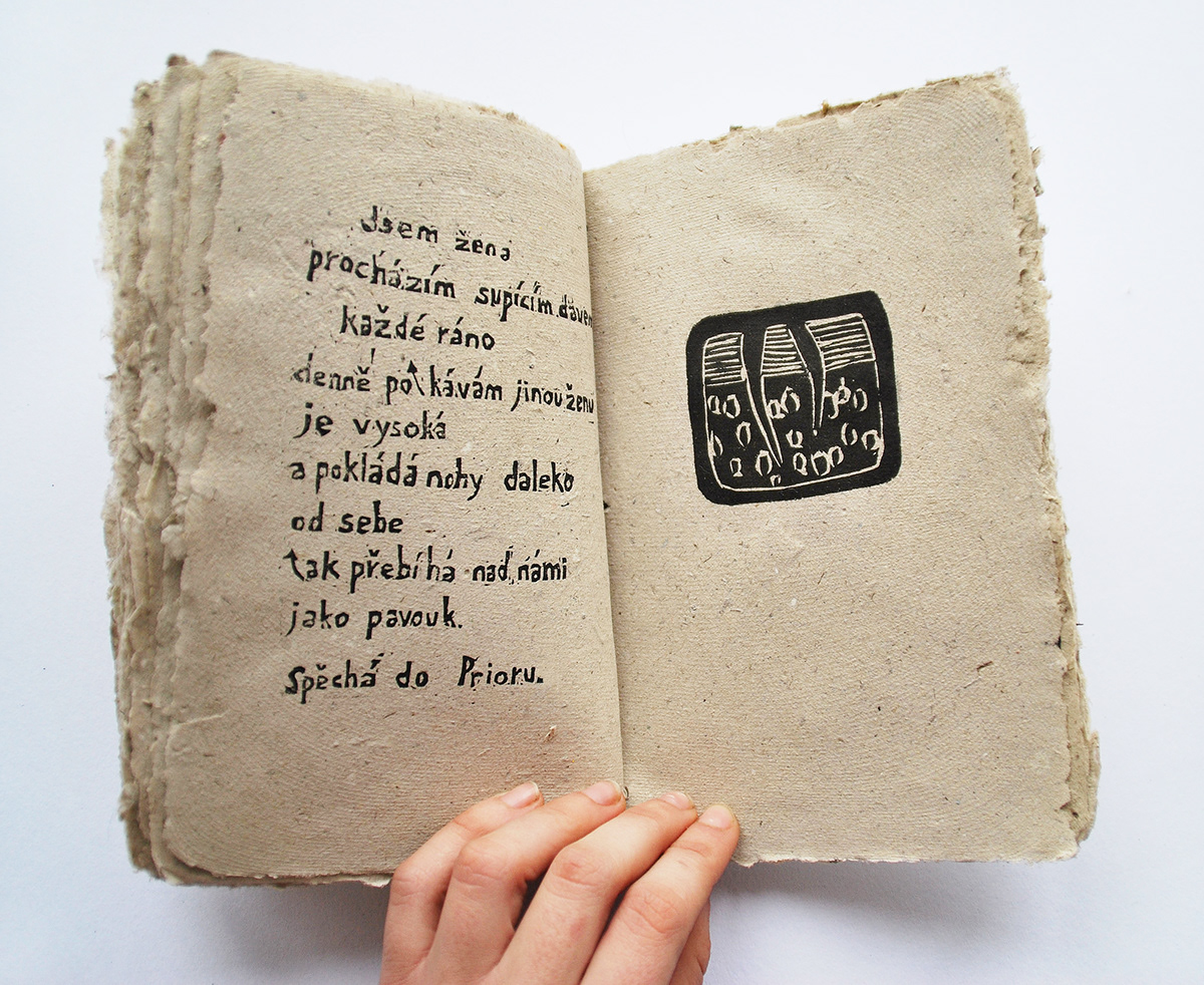 handmade paper linocut Haiku Poetry  books handmade books book