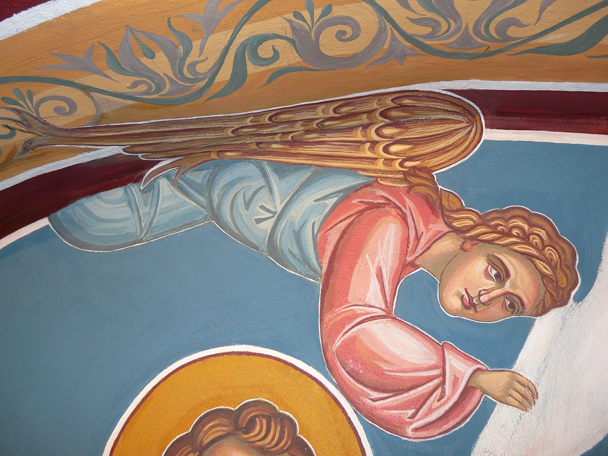 monumental Icon Interior scene church Orthodox Christian healers Mural