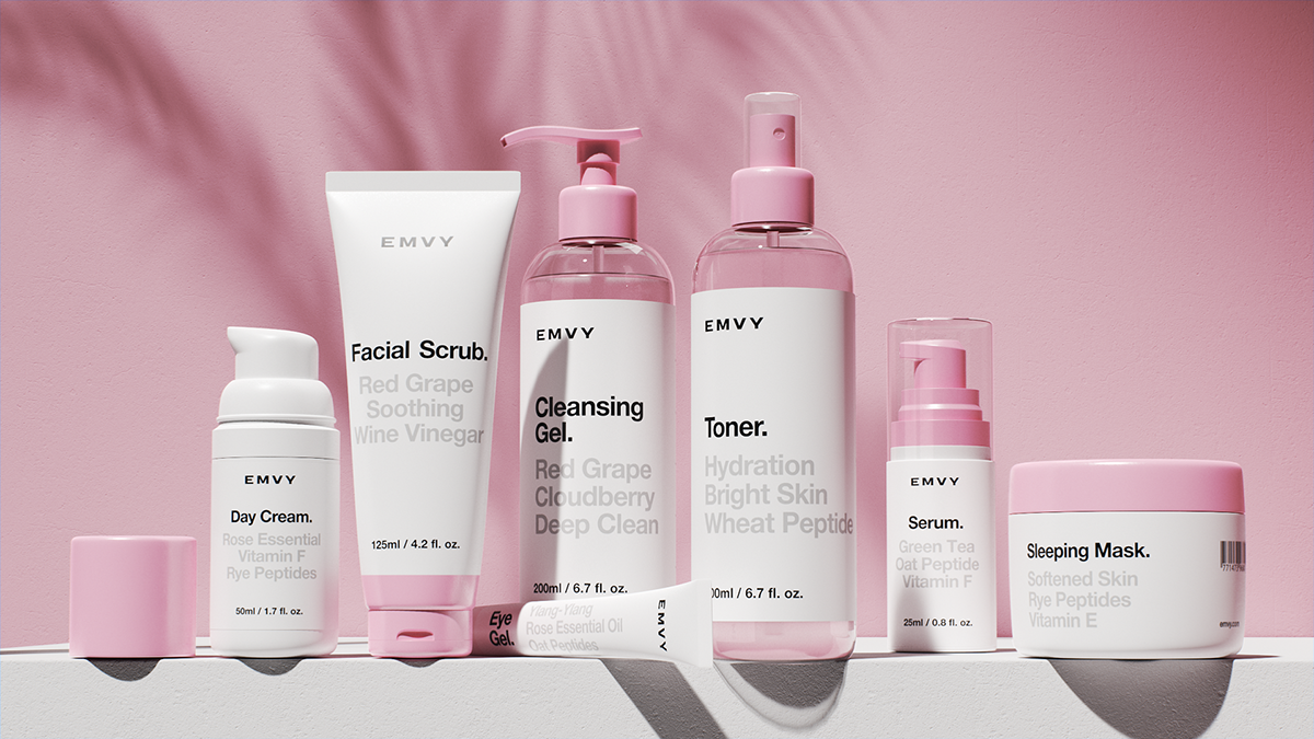 cosmetics branding  pink pastel Packaging Shadows 3D minimal White world
