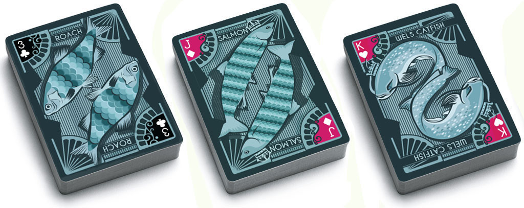 Playing Cards fishing Magicians Poker Card Art coin art fish animals Fun creative art vector art art deco 1920s art package design 
