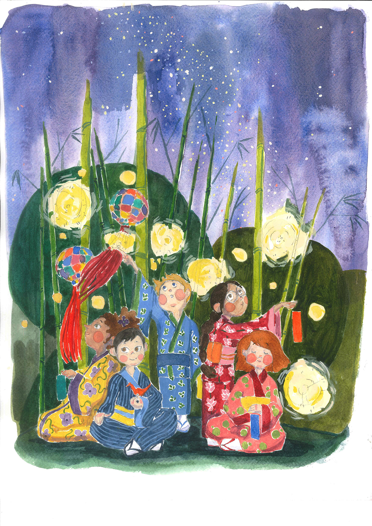 Promotional chinese new year Stargazing tanabata watercolor