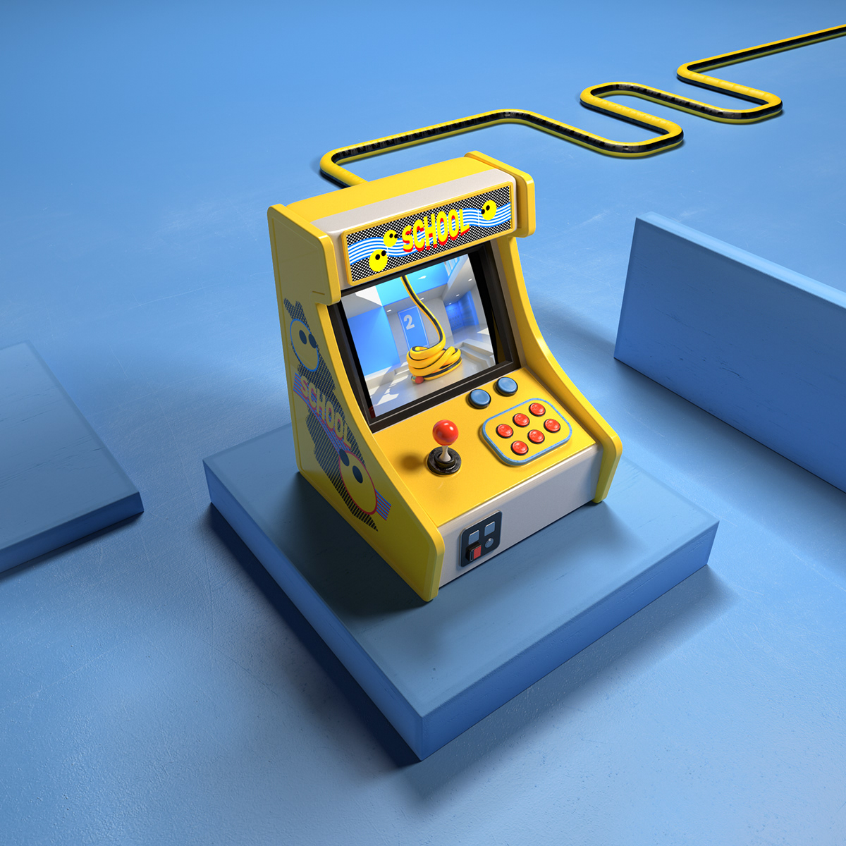 school arcade game nostalgia childhood c4d 3D deisgn