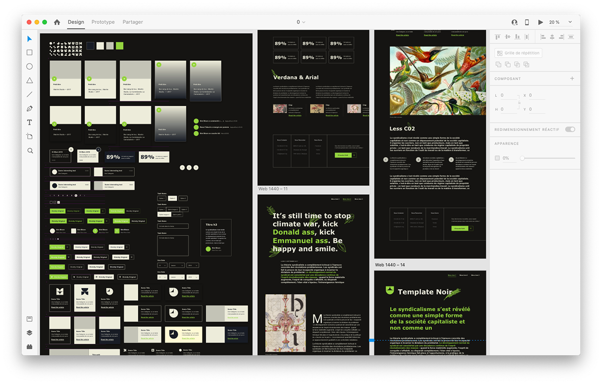 template design system xD black Web free UI kit ux app
