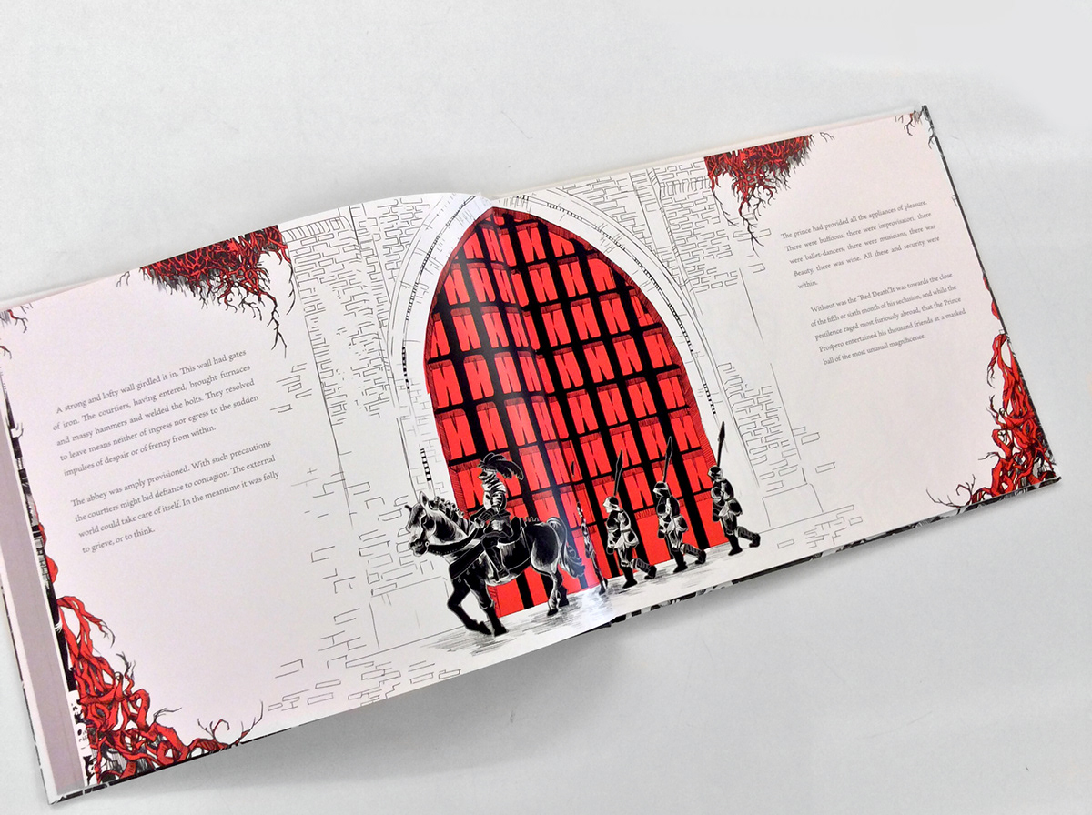 book illustration editorial Edger Allan Poe red black White pen drawing print
