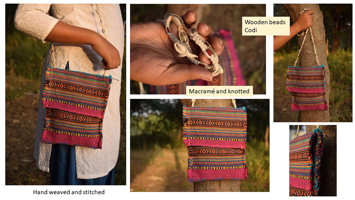 craft jute bag Sustainable Design earthen wooden beads Macrame knotting wool felt