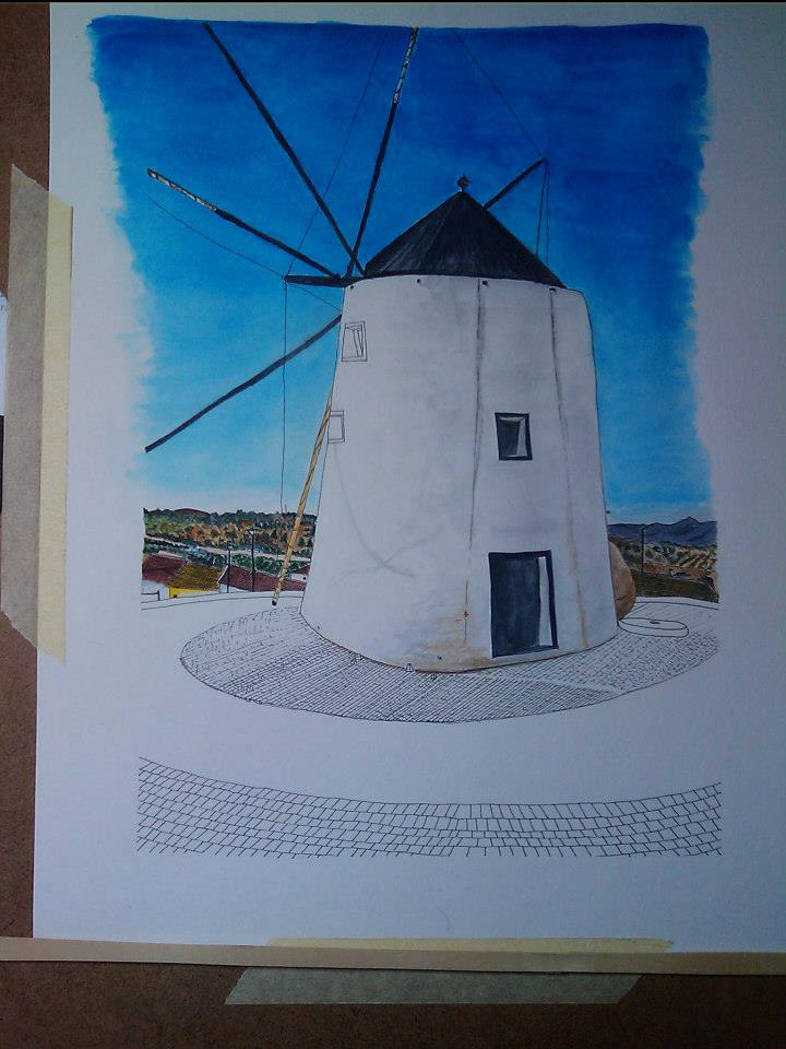 windmill watercolor