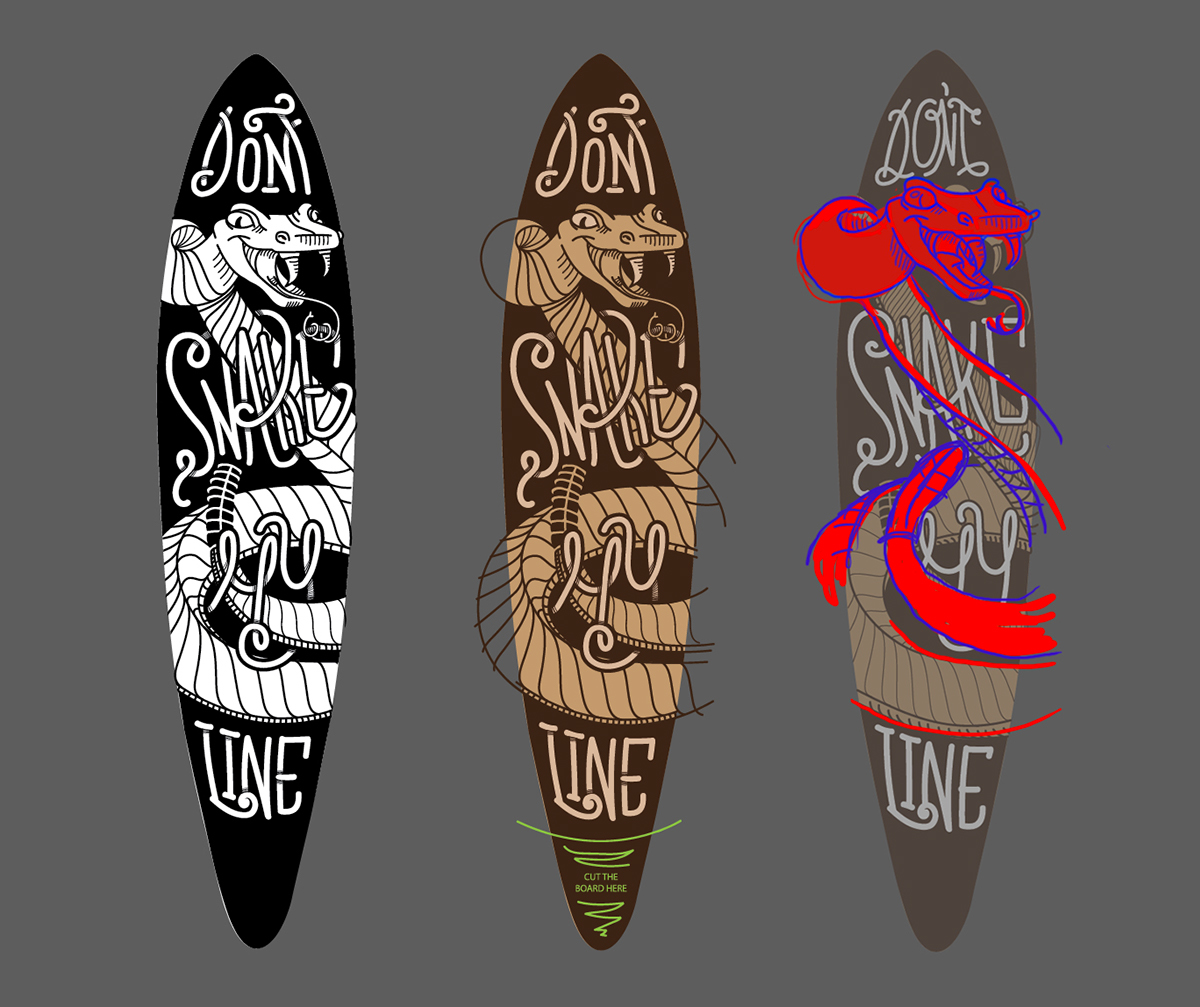 Adobe Portfolio wood skateboarding skate type handtype design snake rattlesnake Skate deck deck