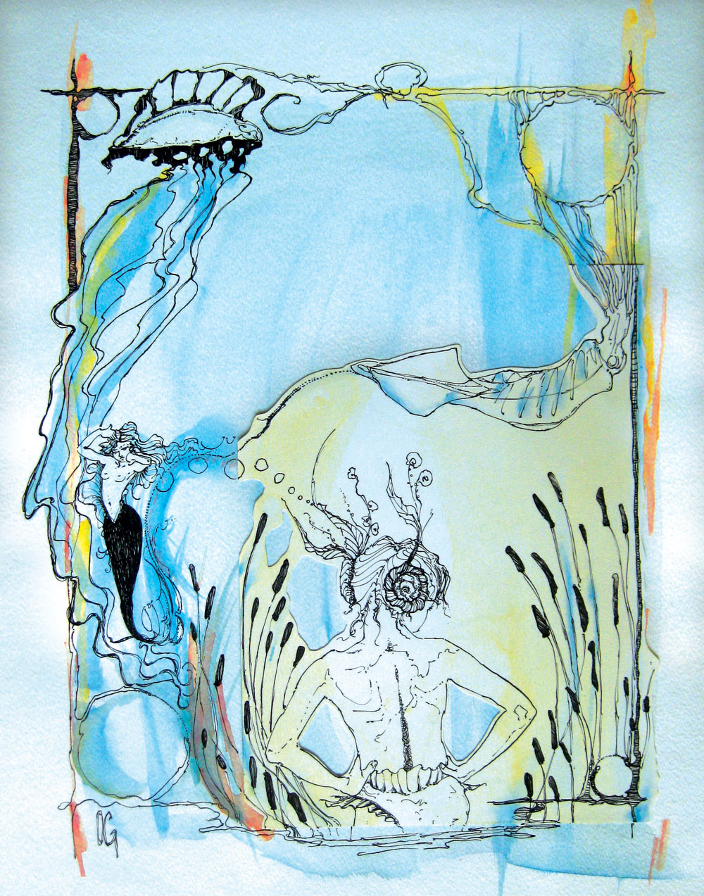 mermaids cape cod sea life justine ives  Provincetown Yachts water color ink