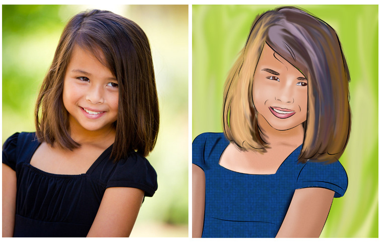 draw color vector girl kid portrait