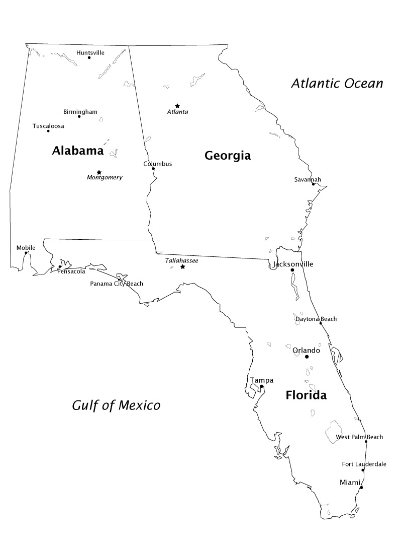 Map Of Georgia Florida Line Alabama, Georgia And Florida Map On Behance