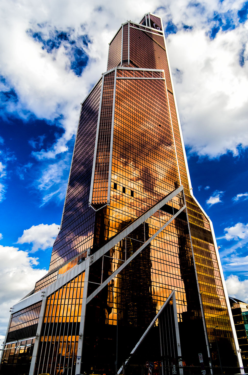 skyscraper Moscow SKY golden clouds geometry reflections glass industrial goldfinger