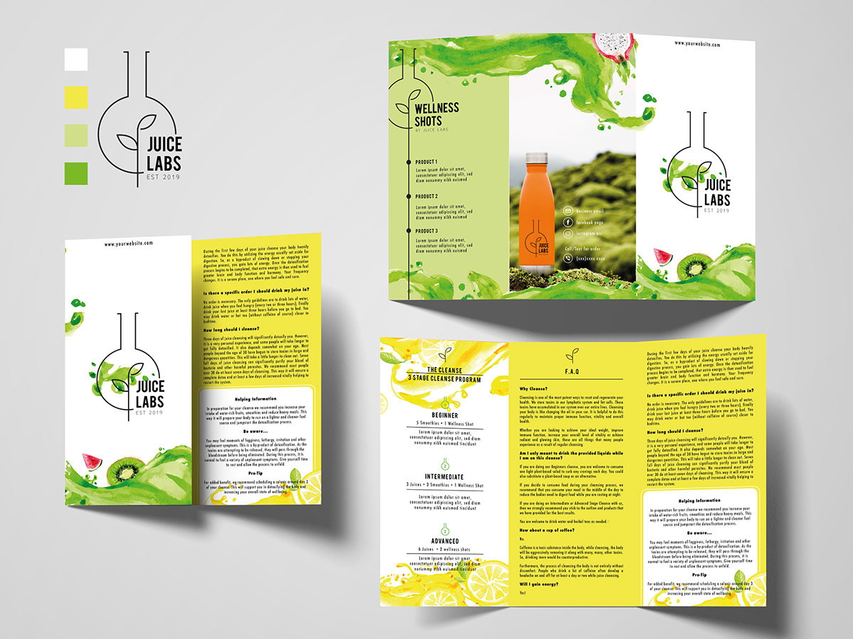 trifold brochure juice bar brochure design mock up print design 