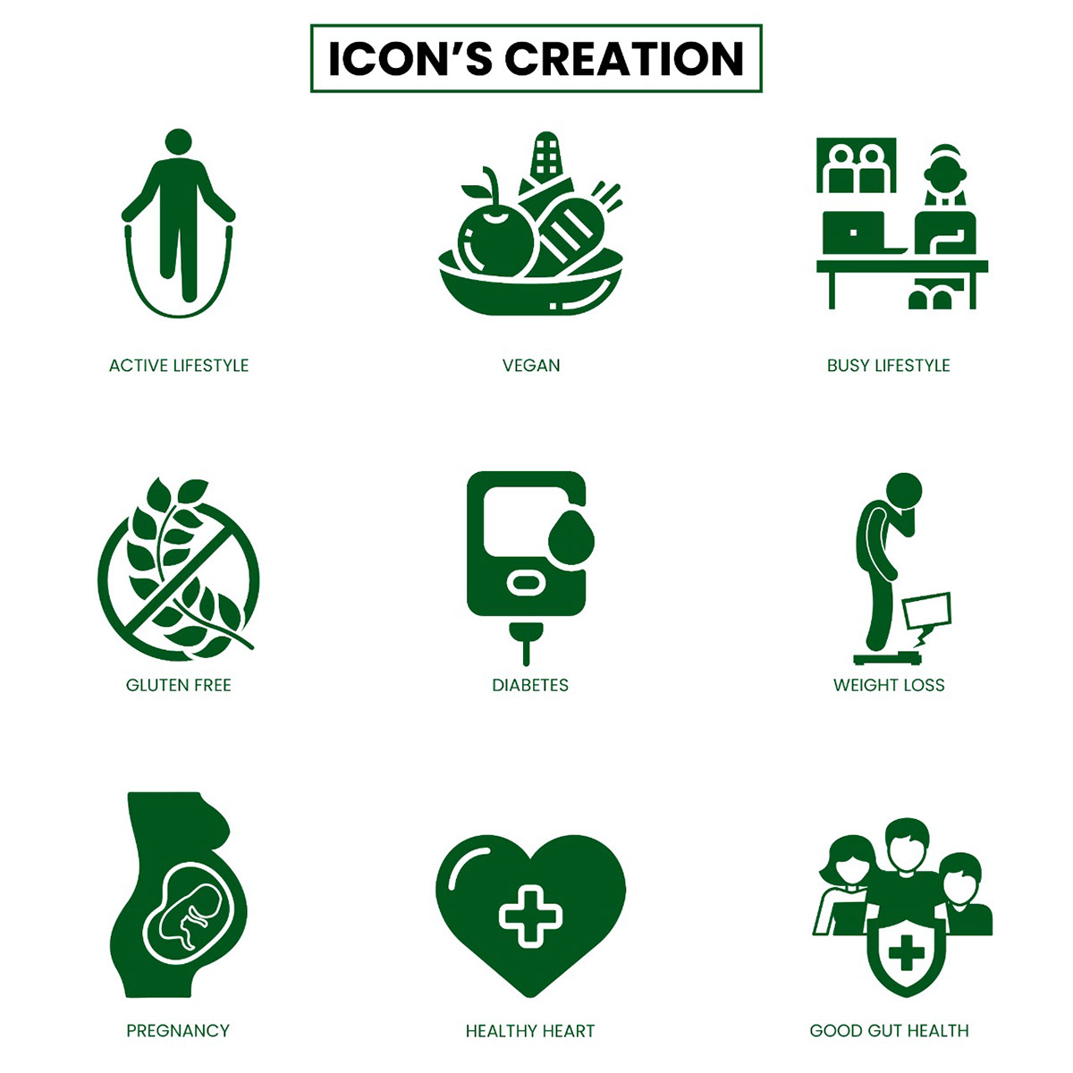 Active creation date green healthy heart Icon's