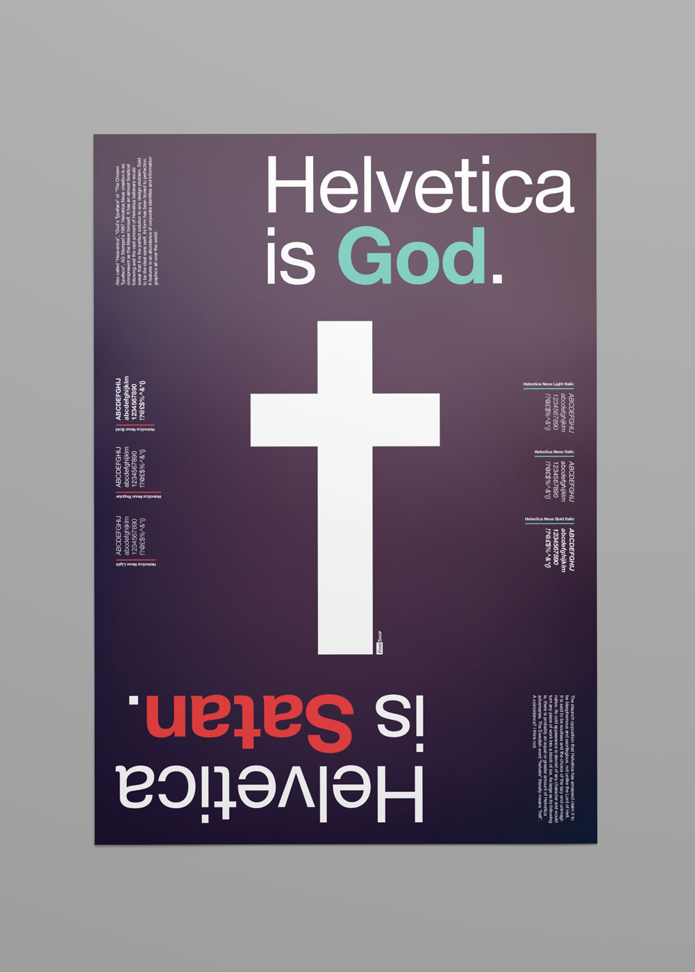 helvetica God Satan religion Typeface symmetrical symmetry upside down poster