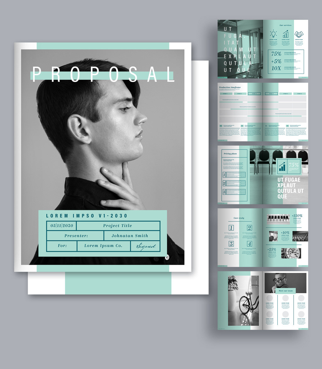 template brochure presentation business Promotion greyscale Duotone teal Layout