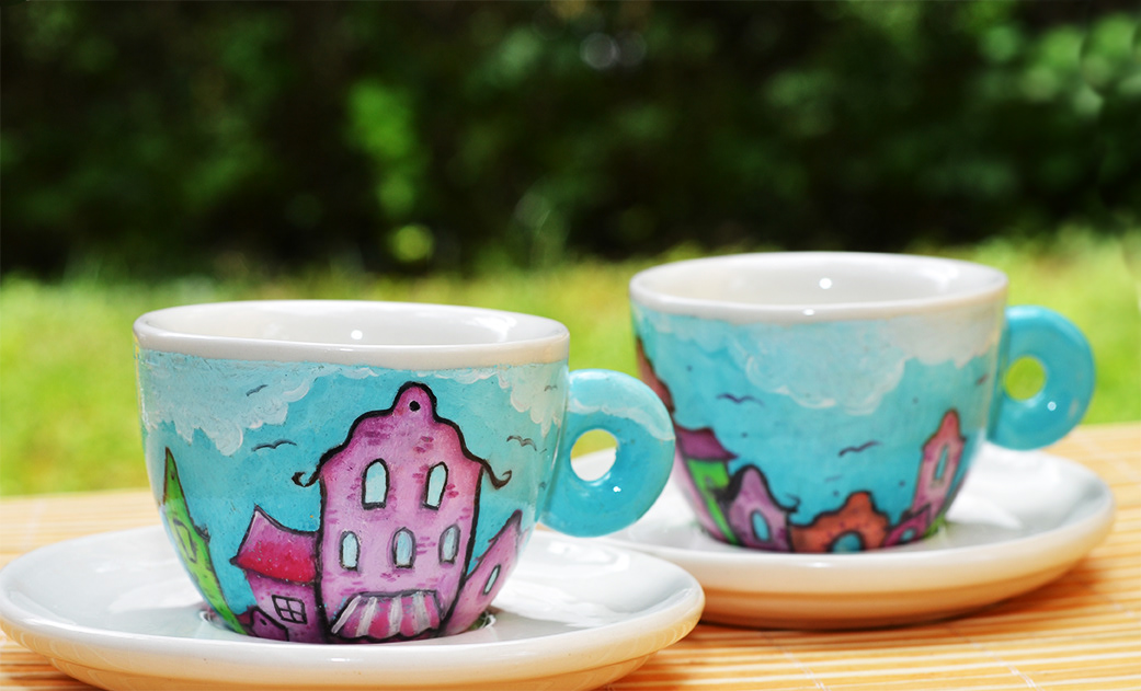 cups  coffee colour bicicle city oil ceramics 