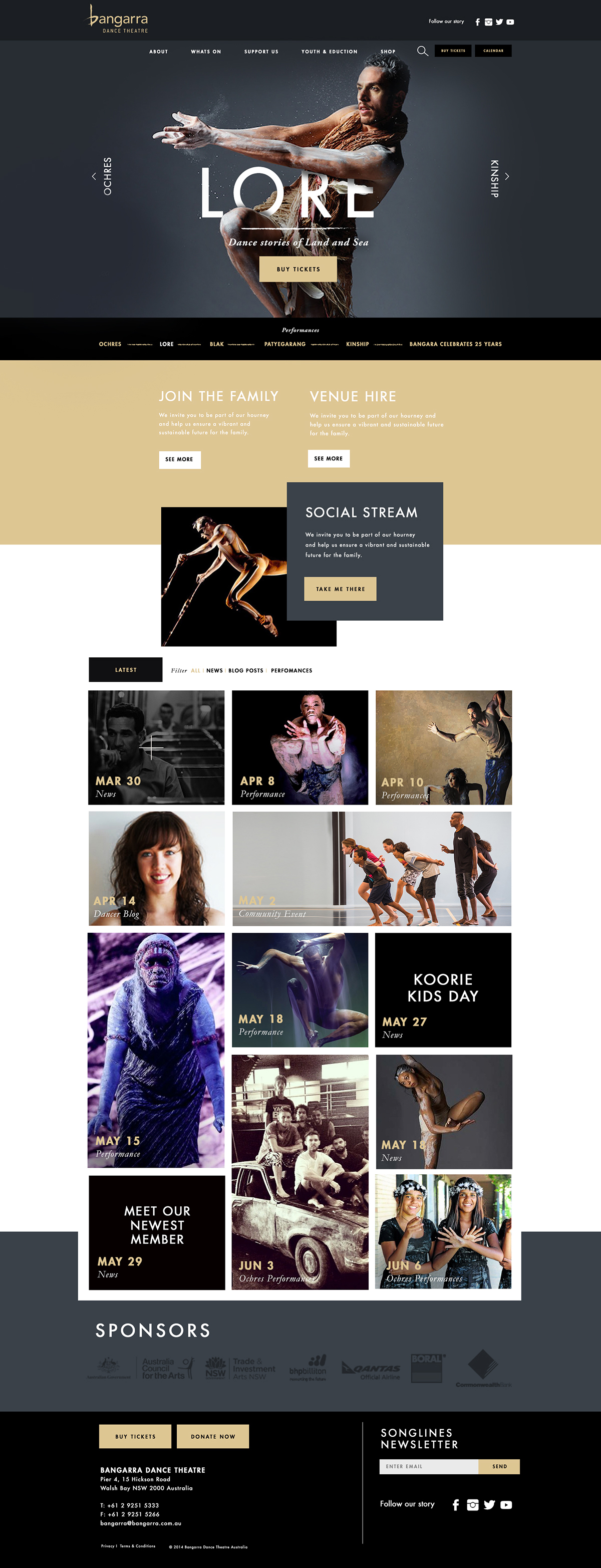 DANCE   Website design graphic aboriginal cultural timeline agregator Responsive theater 